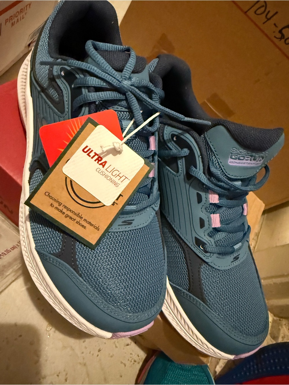 Skechers Women's Teal and Pink Ultra Light Cushion Sneakers
